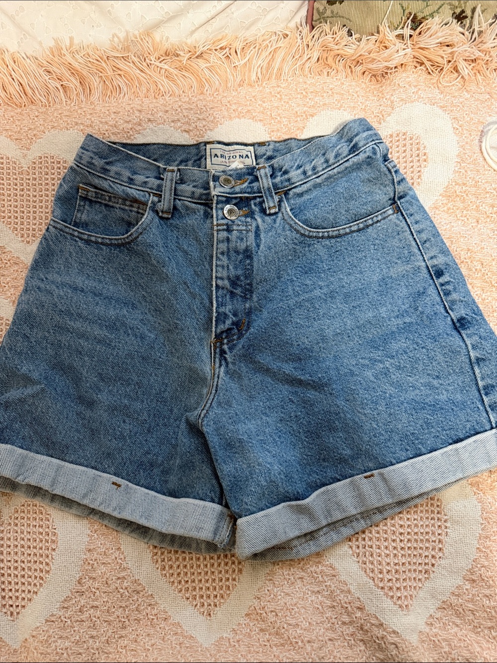 Arizona Jean Company Light Blue High-Rise Rolled Hem Denim Shorts